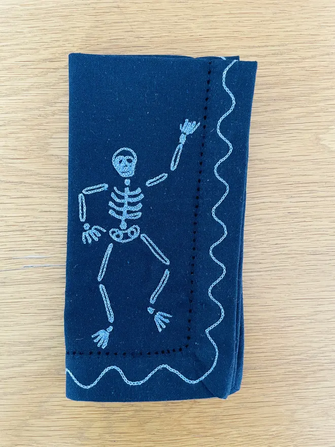 embroidered skeleton napkin