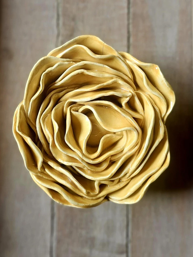 yellow ceramic flower peony collectors pottery gift for botanist flower lover fine art ceramics