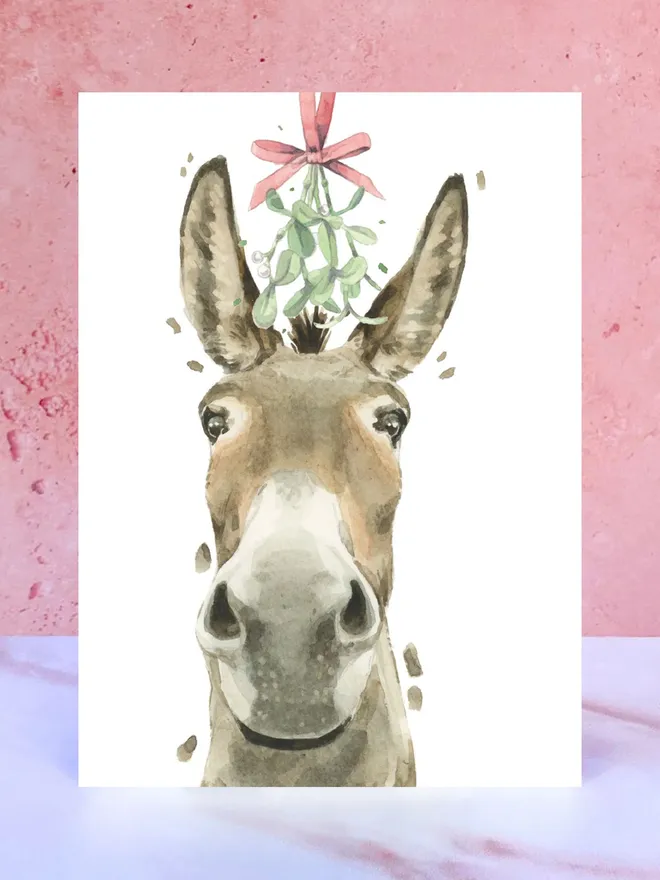 donkey mistletoe christmas card