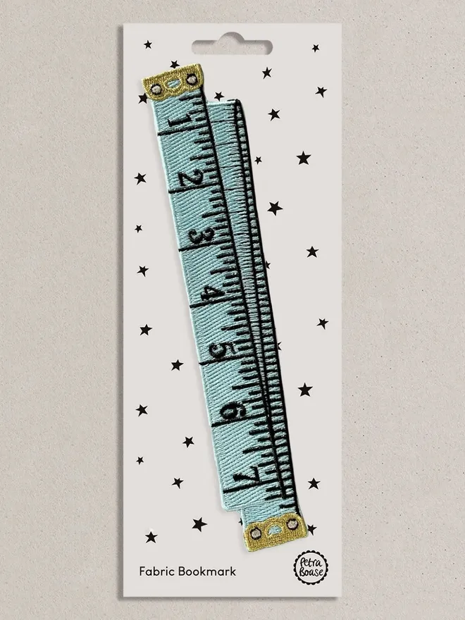 Petra Boase Blue Vintage Tape measure Fun Embroidered Fabric Bookmark