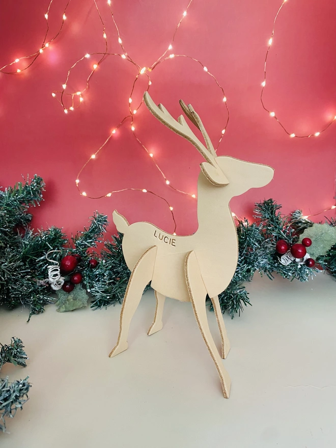 personalised christmas leather reindeer ornament
