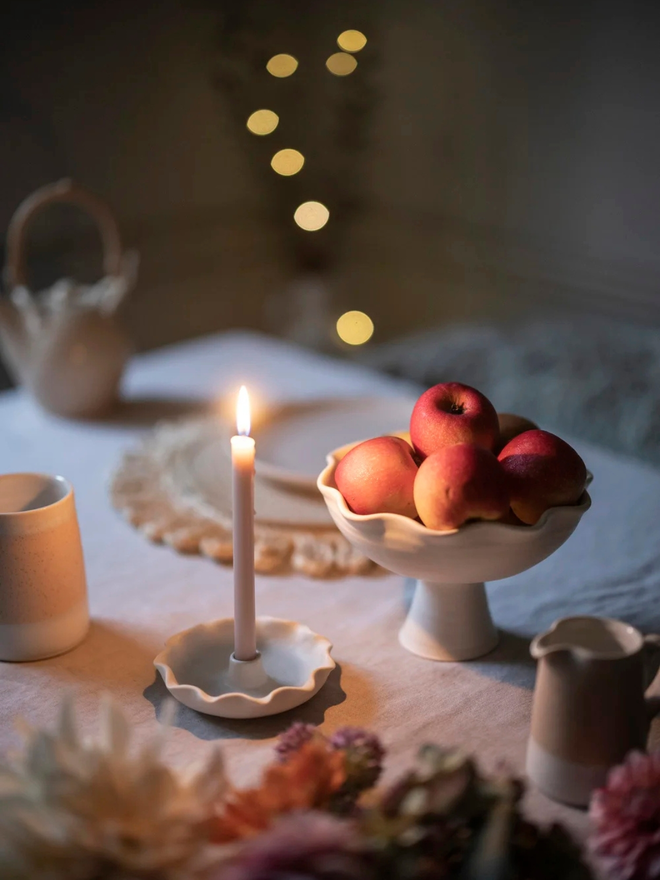 ceramic scalloped pedestal bowl