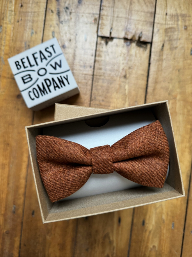 Burnt Orange Tweed Bow Tie handmade by the Belfast Bow Company