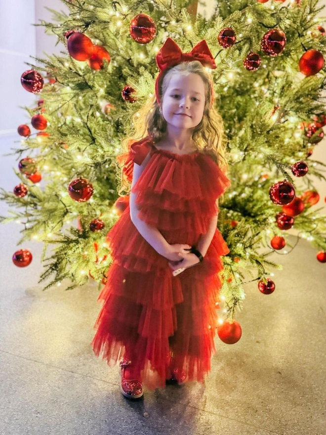 Red tulle ruffle dress