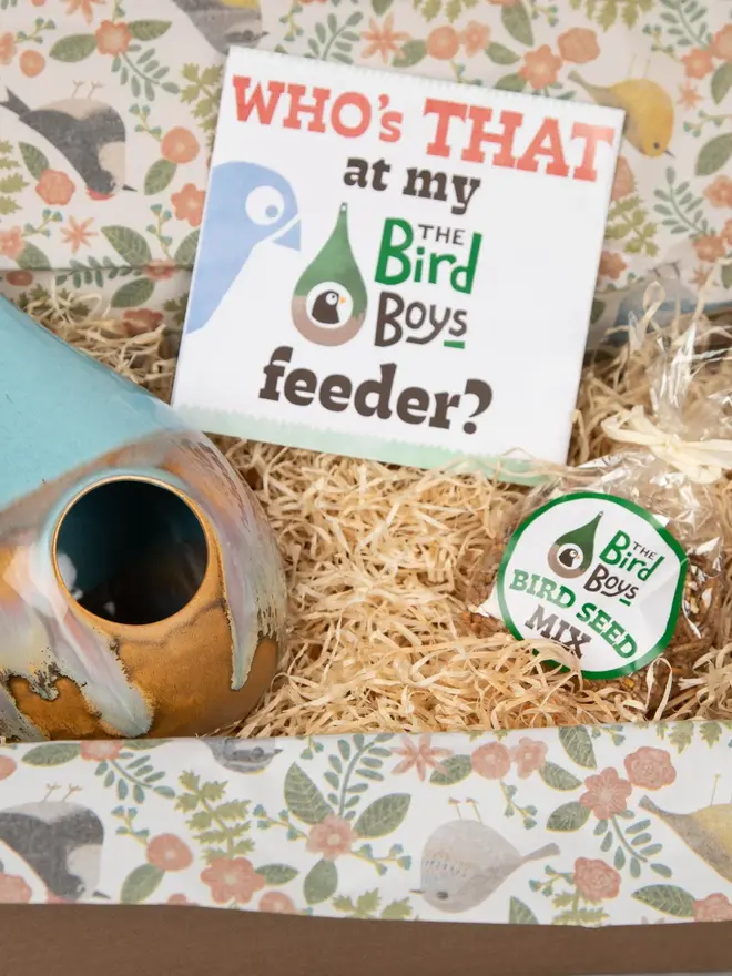 Blue Quartz Teardrop Bird Feeder in a box