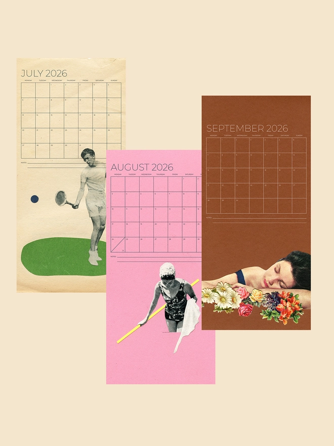 Three pages of a 2026 slim wall calendar.