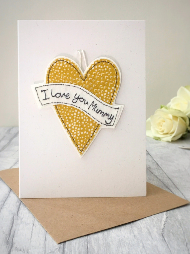 Mother's Day keepsake card with yellow spotty hanging decoration