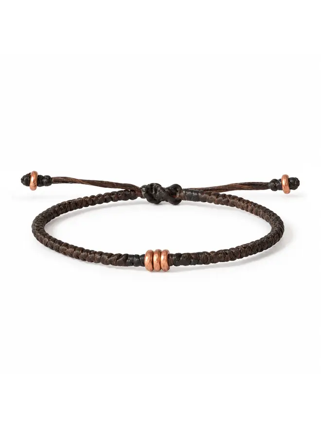 dark brown waxed cord bracelet copper ring beads women’s handmade UK