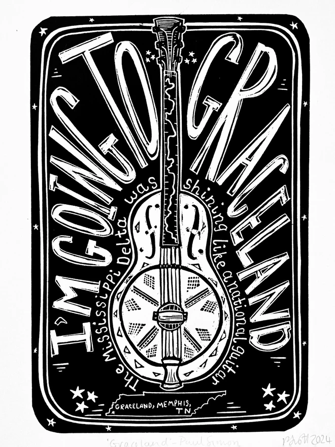 paul simon graceland lyric lino print