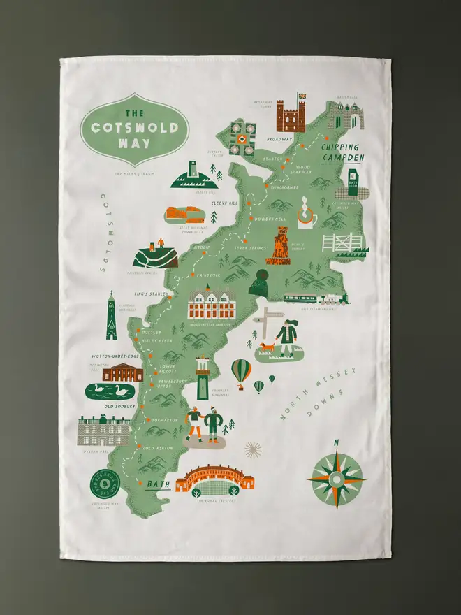 cotswold way map tea towel