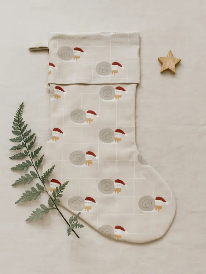 Santa Snail Christmas Organic Stocking