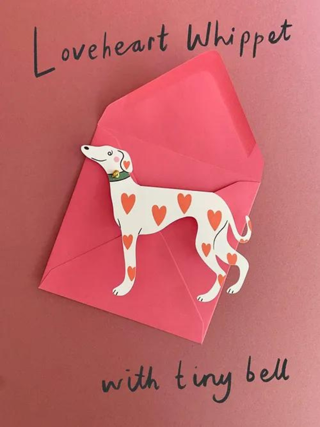 Loveheart Whippet Greetings Card With Bell