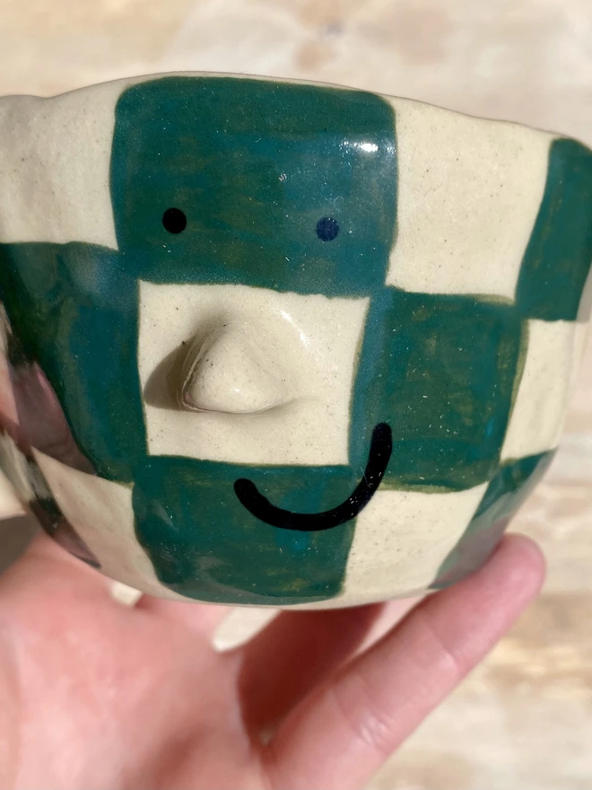 forest checkerboard mug - close up