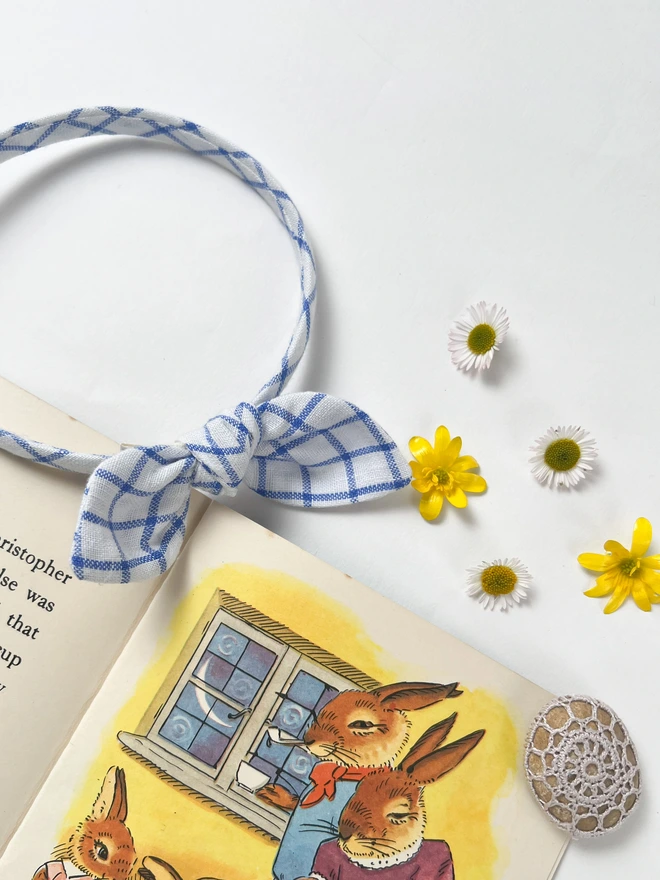 Cloe Up Of Blue Check Alice Band For Girls