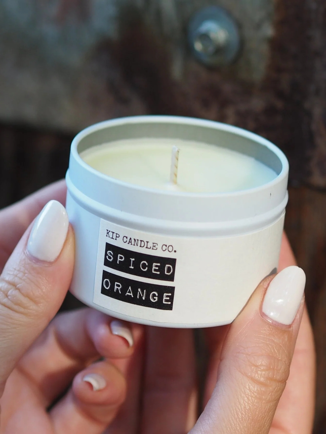 Spiced orange travel tin scented Christmas candle