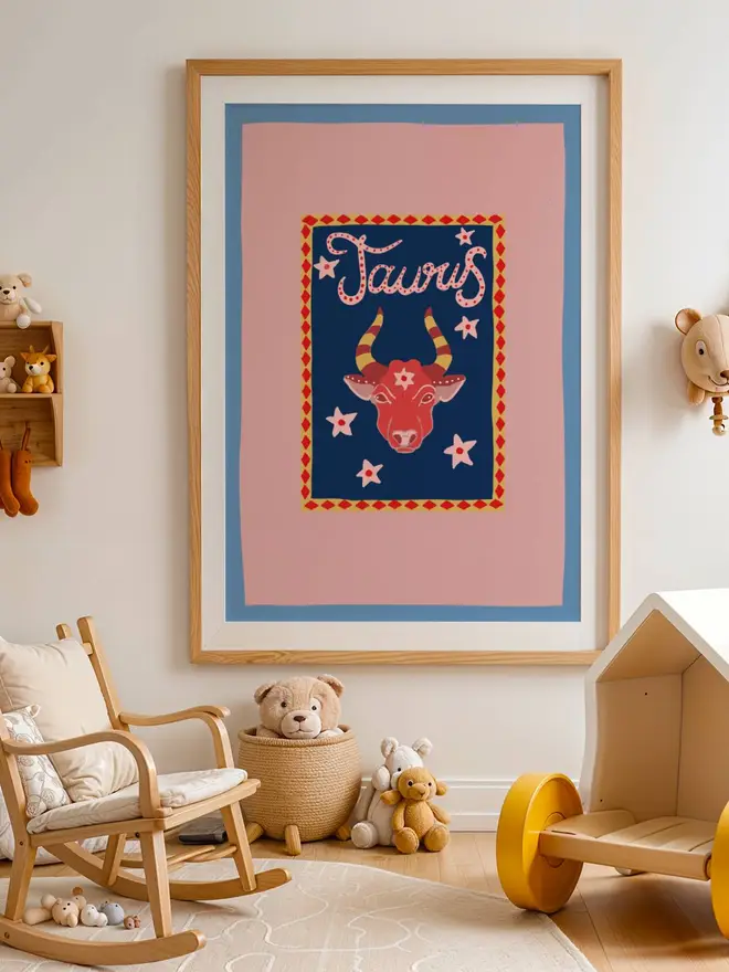 Framed Taurus print in Children's room Pink 