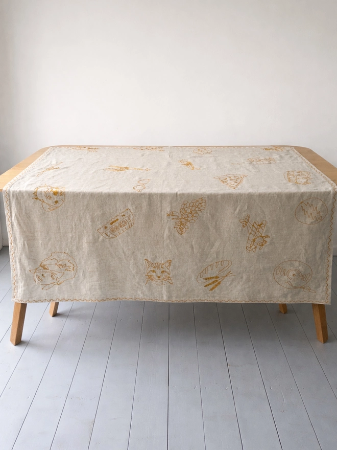 Embroidered 'Favourite Things' Linen Tablecloth