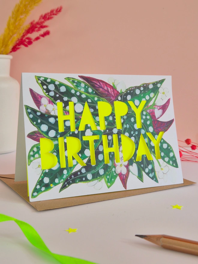 spotty begonia birthday card 
