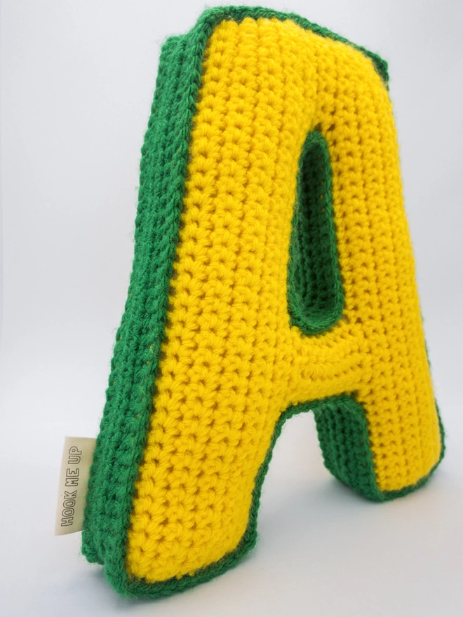 Crochet Letter A In Sunshine Yellow & Grass Green