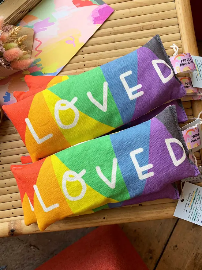 Nicola's iconic lavender eye pillows are colourful and filled with joy! ( and lavender)