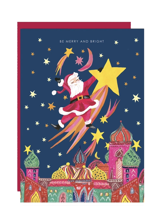 'Be Merry and Bright', Santa Shooting Star Christmas Card