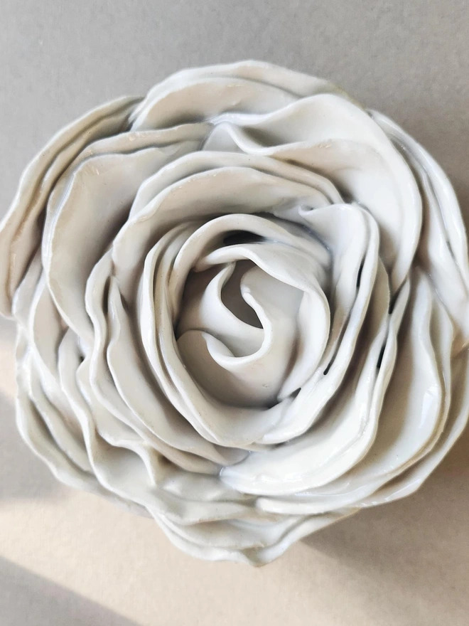 white ceramic peony rose flower art for wall pottery gift handmade unique modern interior decor