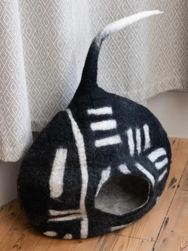 black and white felt cat cave 