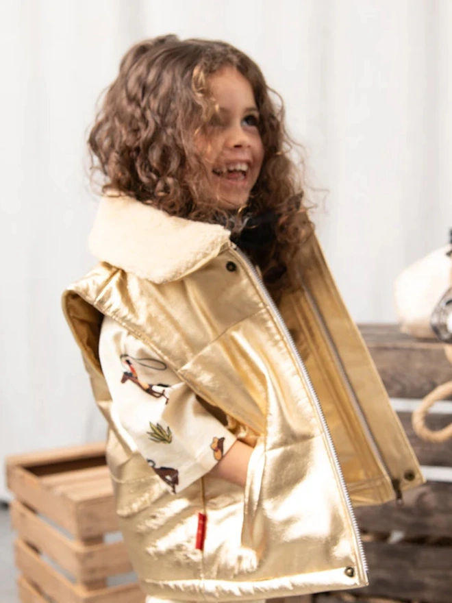 Starlight Gold Padded Front Zip Leather Gilet