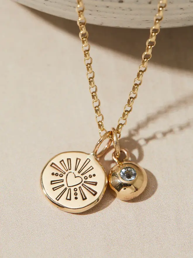 9ct Gold Darling Heart Pebble Necklace with a birthstone charm