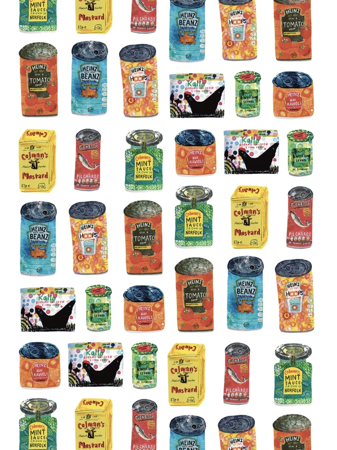 Sarah Millin, Store cupboard staples tea towel, repeat pattern 
