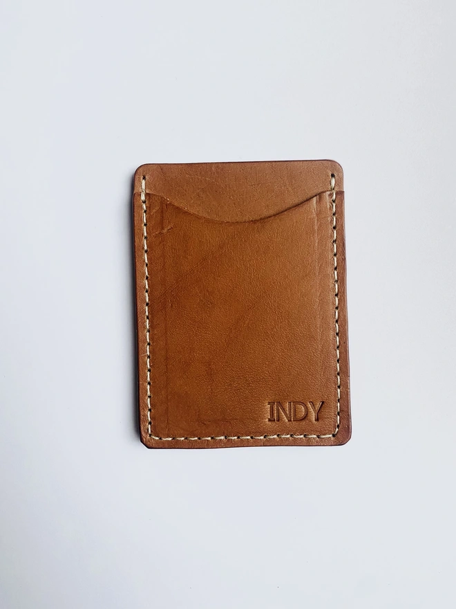 Personalised brown leather card holder 