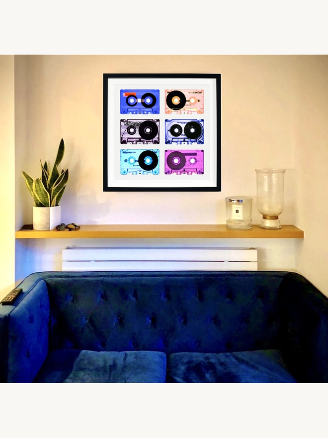 Tape Collection Pop Art Print Framed in Black in Situ