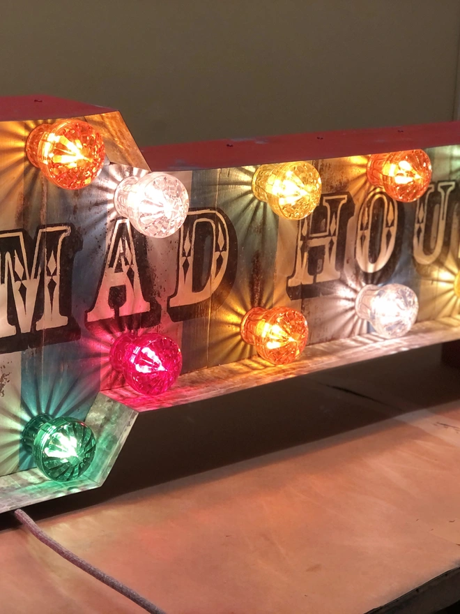  Mad House Light Up Sign  with coloured lights 