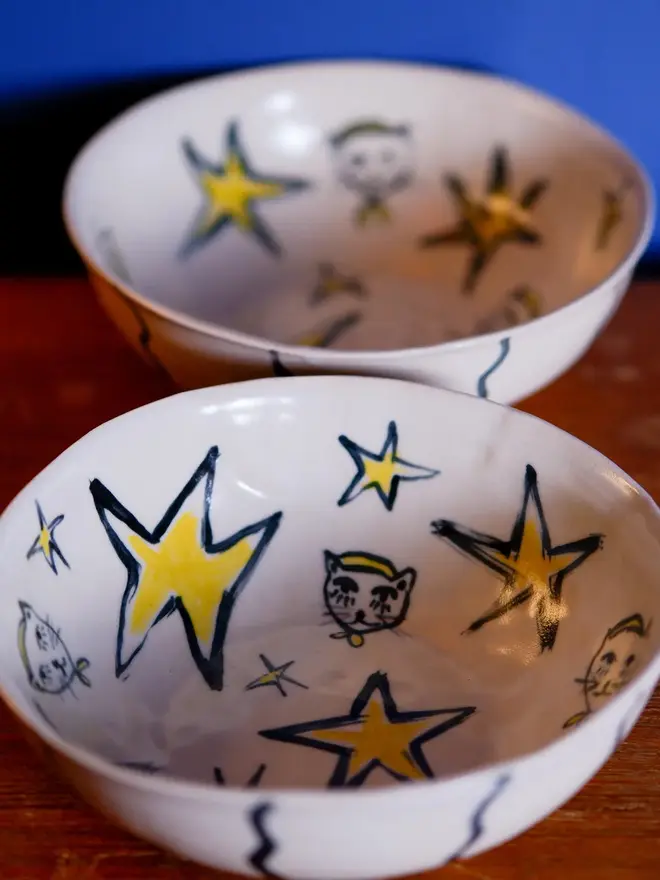 ceramic cat stars bowl