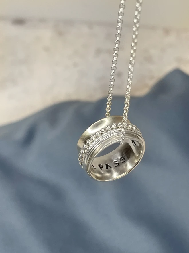 recycled sterling silver spinner pendant necklace from celina c jewellery on Holly and Co this too shall pass