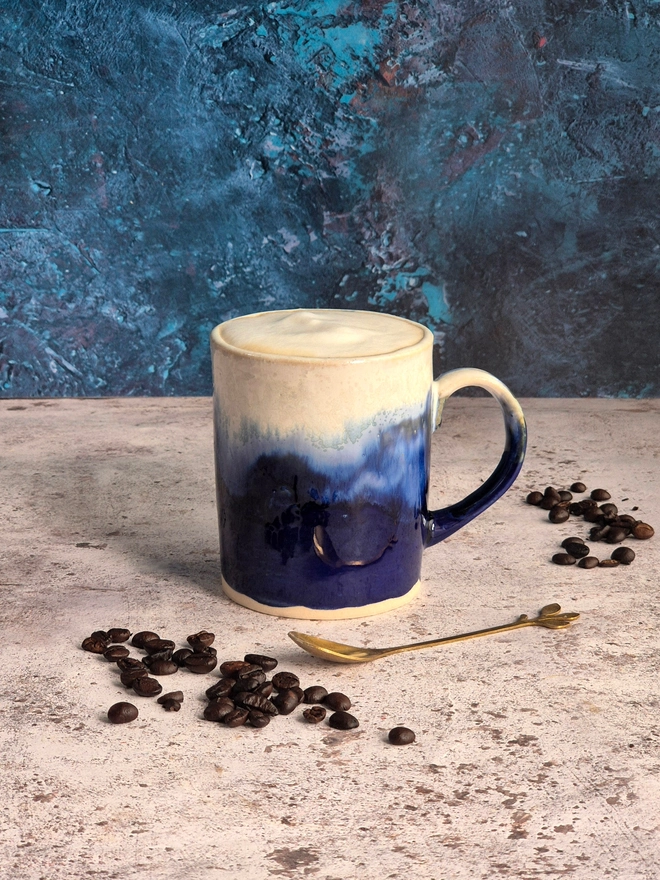 ceramic coffee mug, ceramic mug, lulworth cove mug, blue coffee mug, ceramic tea mug, ceramic mug gift, Jenny Hopps POttery