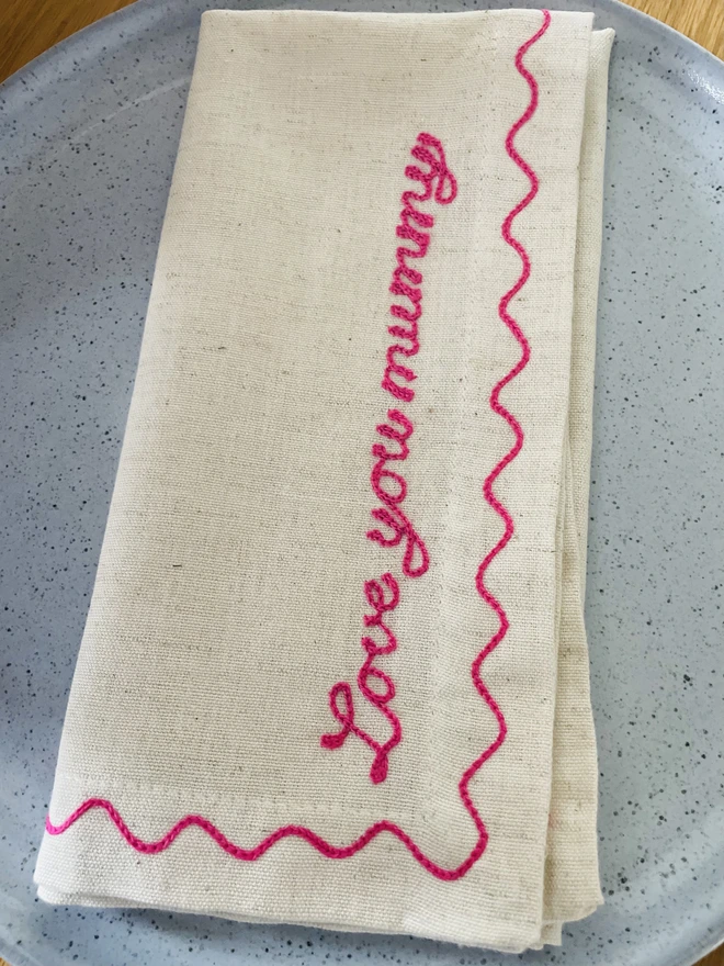 Love you mummy embroidered napkin
