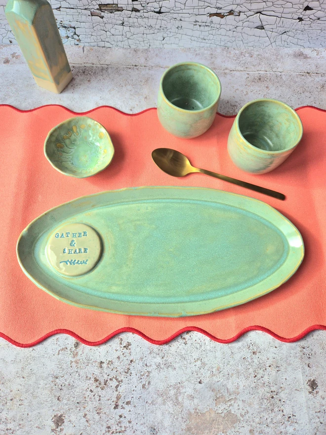 ceramic serving platter, christmas platter, christmas serving dish, Jenny Hopps Pottery, Serving dish, Green serving platter