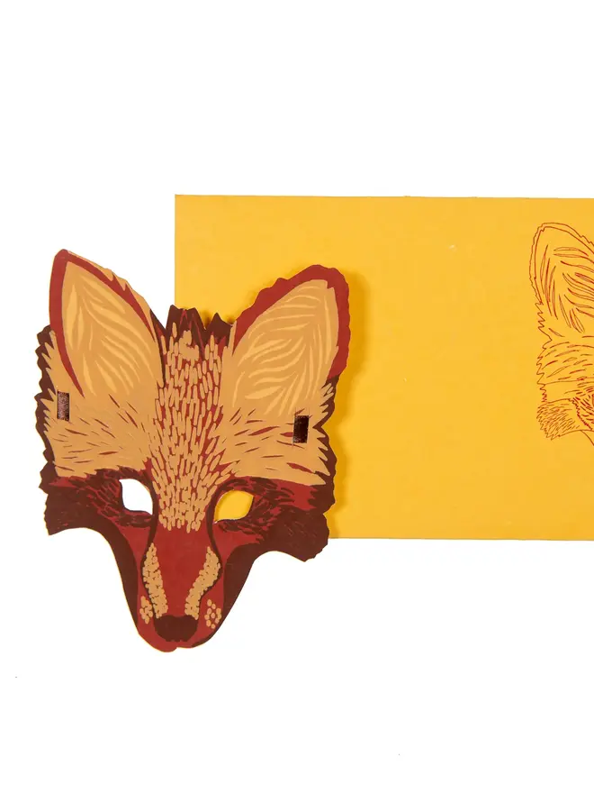 red fox recycled paper mask greeting card