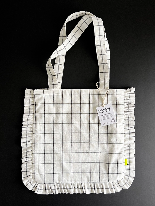 Black grid pattern cloth tote bag