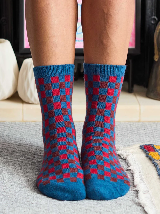 Colourful Wool Ankle Socks, Modelled In A Colourful Room