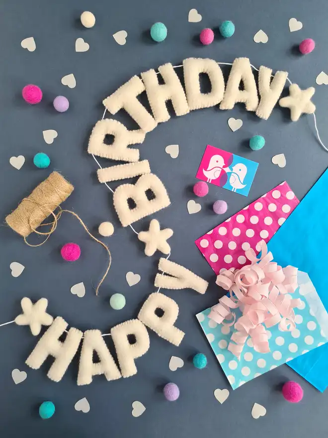 Felt Wool Happy Birthday Garland