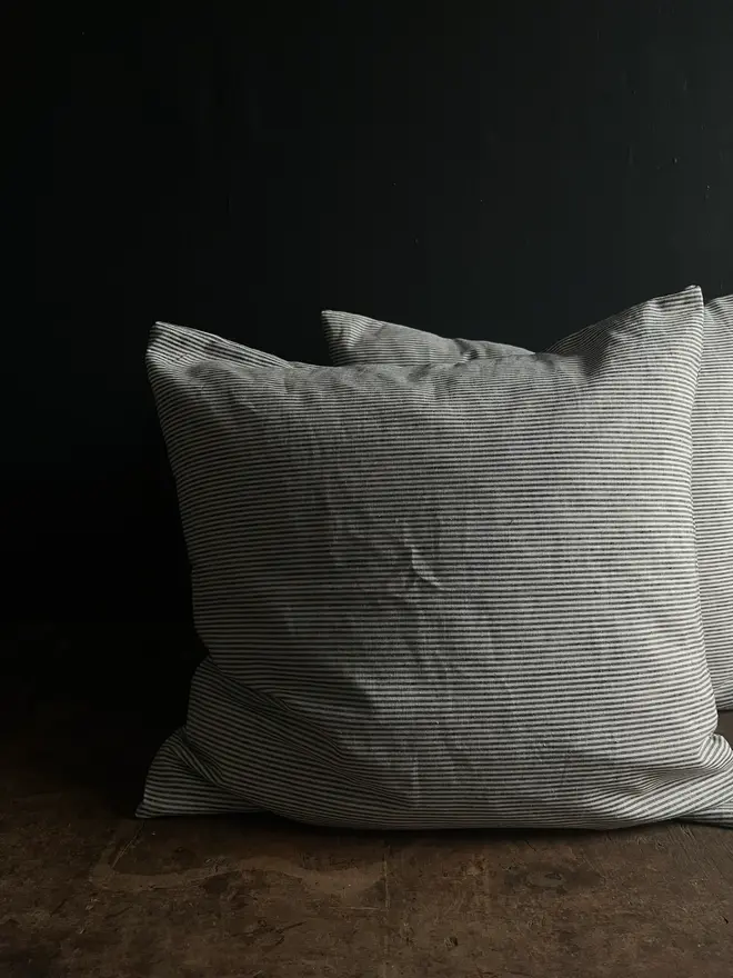 striped feather filled linen cushions