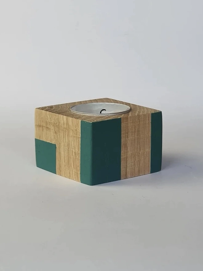 Tiny Stripe Design Wooden Cube Candle