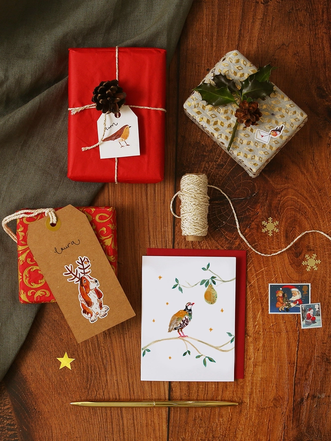 Partridge and Pear Mini Christmas Card