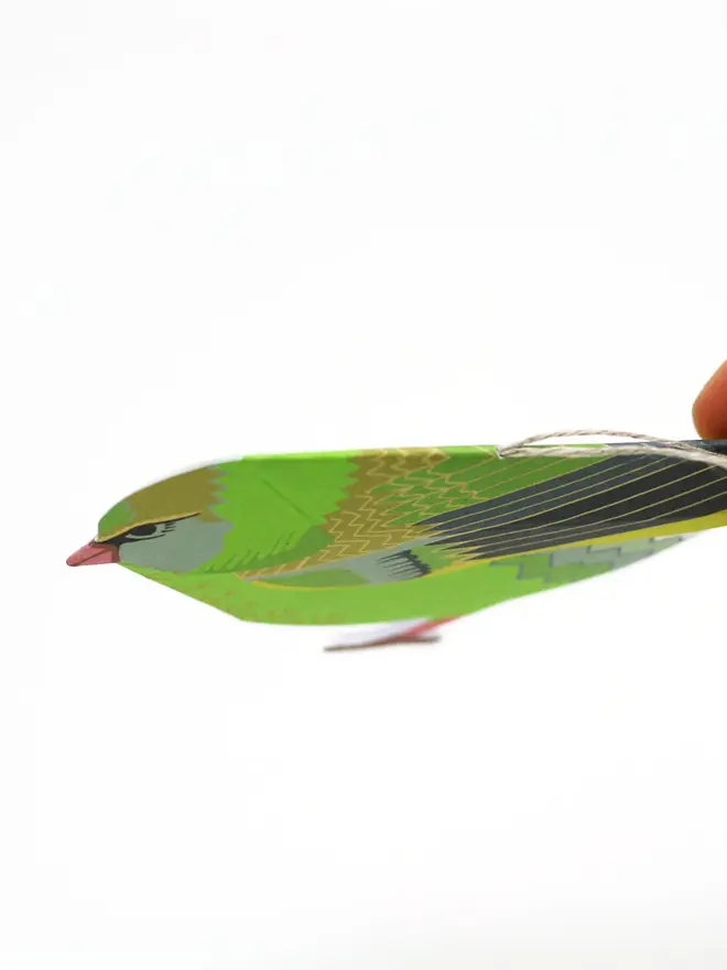 christmas card with pop up greenfinch decoration