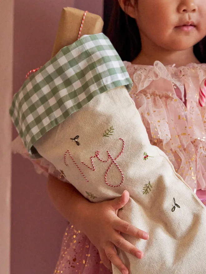 Personalised embroidered Christmas stocking