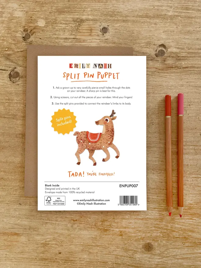 reindeer split pin puppet card