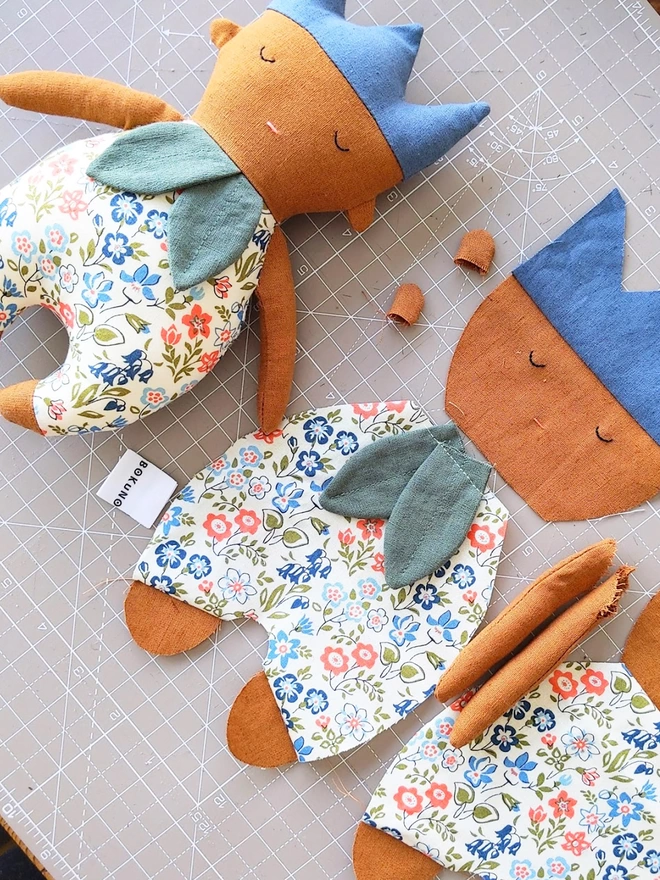 blue flower doll with Liberty print cotton 