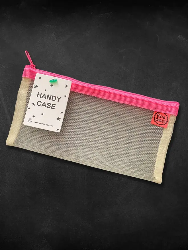 mesh pencil case pink zip